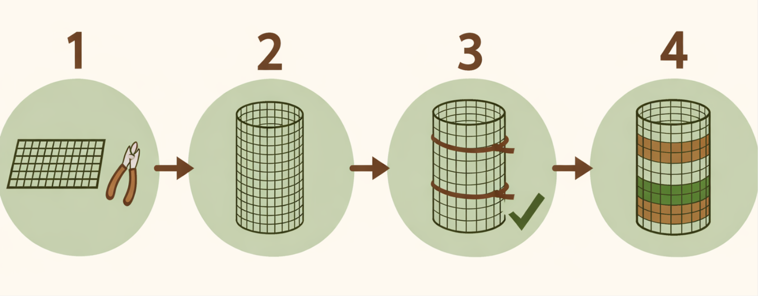 Four steps to build a DIY wire mesh compost bin